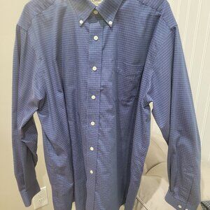 Men's LL Bean XL Long Sleeve Button Down Shirt Blue White Plaid Cotton